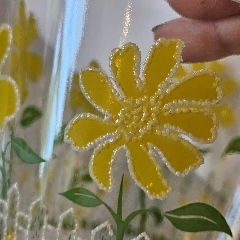 Culver Mod Yellow Flower Picket Fence Clear‎ Glass Ice Bowl Bucket MCM
